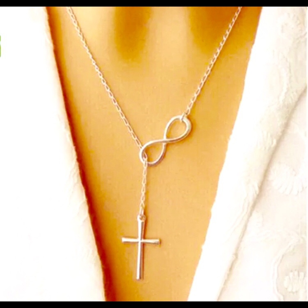 🔥Women Silver Toned Cross Infinity Sign Necklace